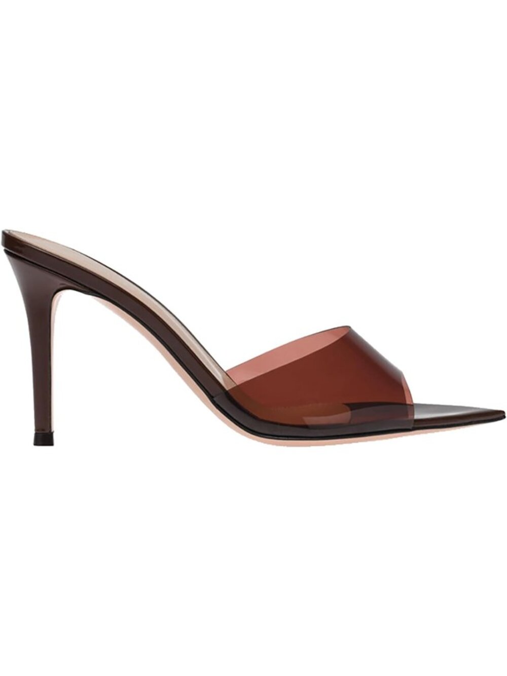 Women's Brown Clear Pointed Open Toe Stiletto Heel Slide Sandals Transparent